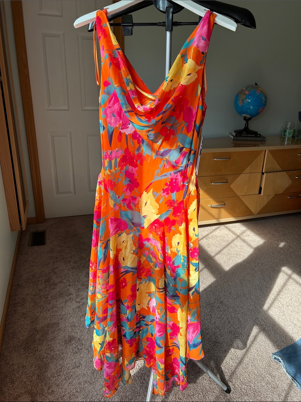 Signature by Robbie Bee Orange Floral Cowl Asymmetrical Sundress